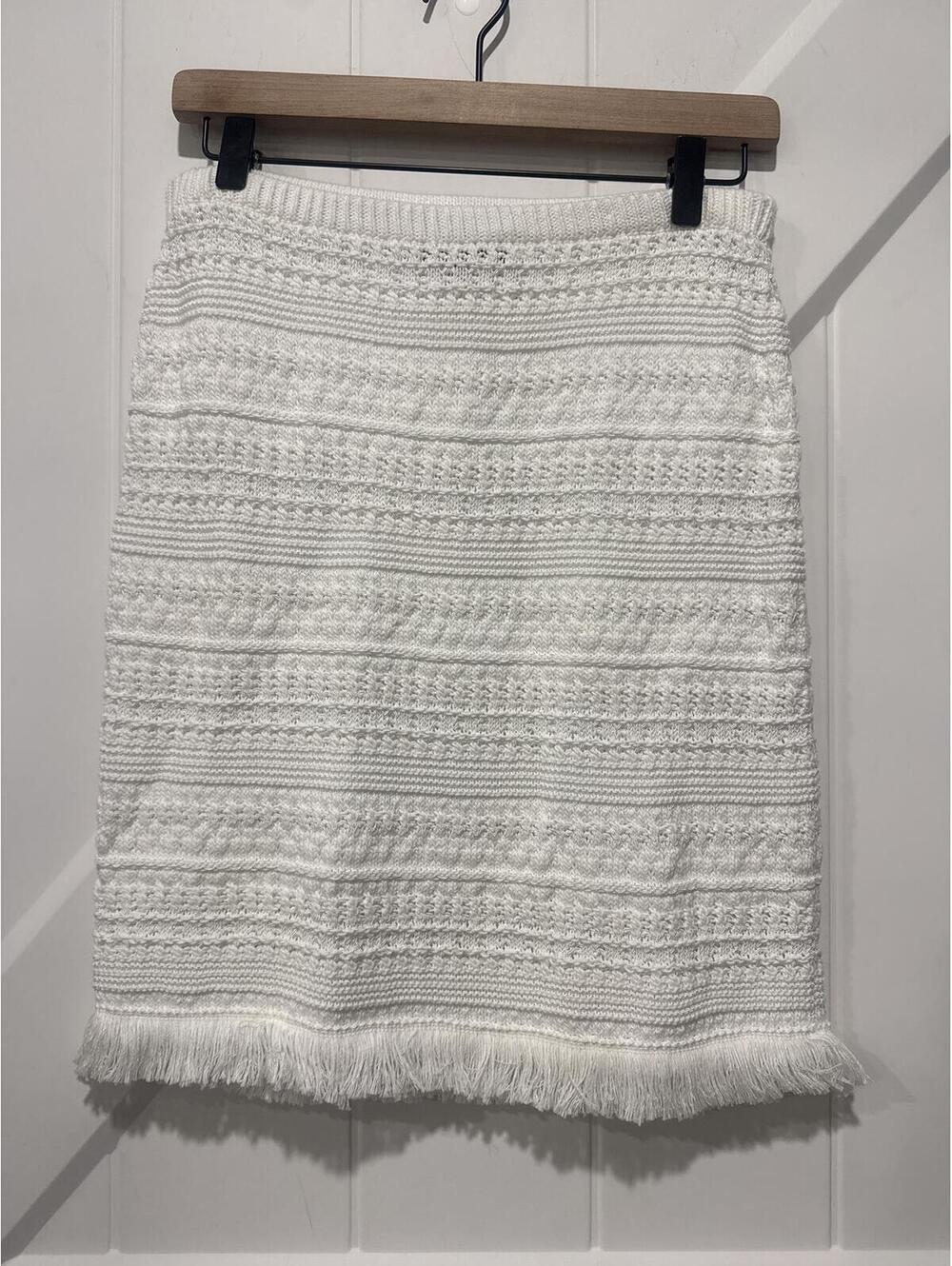 Luisa Spagnoli White Textured Fringe Hem Skirt Size S